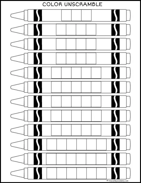 Book Activity to go with The Day The Crayons Quit. 3 page coloring activity adjustable to varying levels. Learning to read, write and spell the names of 12 colours. Free printable.