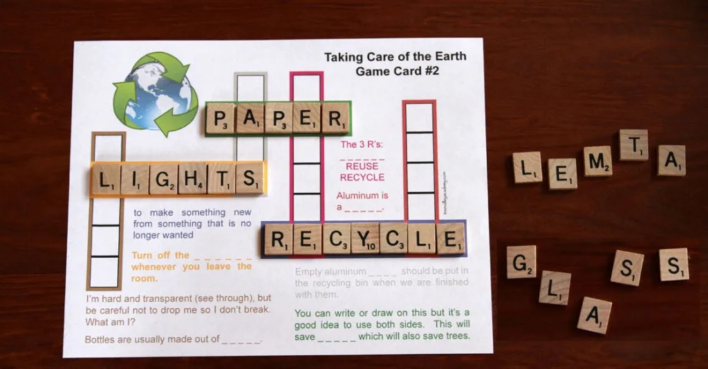 Easy save planet earth crossword puzzles help kids learn Earth Day vocabulary. Very kid-friendly and a fun spelling activity easy enough for even younger children at the beginning stage of spelling and sounding out words. Later the finished Earth Day crossword puzzles can be reused as a game card for a fun spelling game. #earthday #spelling #vocabulary #crosswordpuzzle
