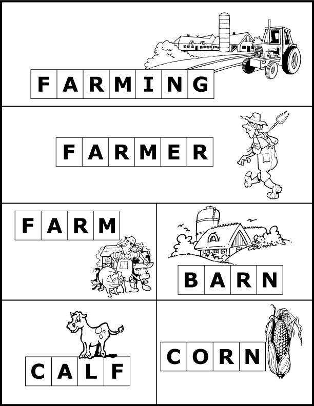 A spelling activity to go along with the book "The Cow Loves Cookies". Free printable book activity includes coloring worksheets, word scrambles, and a phonics scavenger hunt with 34 farm related word cards. For preschoolers, kindergarten, 1st grade & 2nd grade students. #bookactivity #homeschool #farmunit