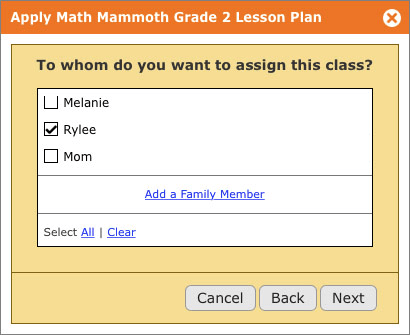 Click 5 when scheduling a year's worth of assignments with a lesson plan on Homeschool Planet is choosing who the class is for. It's done in only a few clicks.